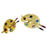 Artist Palette Brooches - Gold-Tone with Colorful Rhinestones