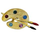 Artist Palette Brooches - Gold-Tone with Colorful Rhinestones