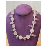 Three Beaded Necklaces - Clear Quartz Chunk, Green & Amethyst Beads, Delft Blue Porcelain Beads (Lot of 3)