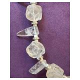 Three Beaded Necklaces - Clear Quartz Chunk, Green & Amethyst Beads, Delft Blue Porcelain Beads (Lot of 3)