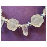 Three Beaded Necklaces - Clear Quartz Chunk, Green & Amethyst Beads, Delft Blue Porcelain Beads (Lot of 3)