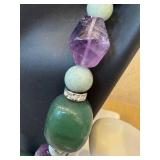 Three Beaded Necklaces - Clear Quartz Chunk, Green & Amethyst Beads, Delft Blue Porcelain Beads (Lot of 3)