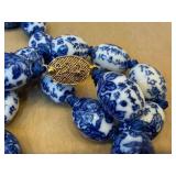 Three Beaded Necklaces - Clear Quartz Chunk, Green & Amethyst Beads, Delft Blue Porcelain Beads (Lot of 3)