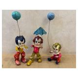 DR - Vintage Mexican Folk Paper Mache Clown Figurines - Hand-Painted 8-10.5 in Tall (Lot of 3)