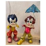 DR - Vintage Mexican Folk Paper Mache Clown Figurines - Hand-Painted 8-10.5 in Tall (Lot of 3)