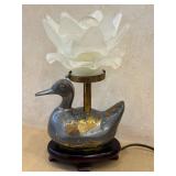 DR - Pewter Duck Lamp with Frosted Glass Flower Shade