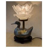 DR - Pewter Duck Lamp with Frosted Glass Flower Shade