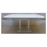 DR - Two Lucite Serving Trays including a Lucite White and Clear Countertop Pedestal Cake Stand and