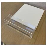 DR - Two Lucite Serving Trays including a Lucite White and Clear Countertop Pedestal Cake Stand and