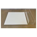 DR - Two Lucite Serving Trays including a Lucite White and Clear Countertop Pedestal Cake Stand and