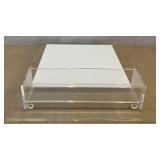 DR - Two Lucite Serving Trays including a Lucite White and Clear Countertop Pedestal Cake Stand and