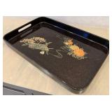 DR - Japanese Lacquer Serving Tray - Black With Gold Floral