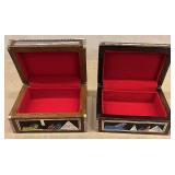 DR - Egyptian Trinket Boxes - Handmade, Painted Scenes, Red Interiors - 2 pcs