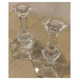 DR - Val Saint Lambert Crystal Candlesticks Pair - 7 in Tall