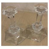 DR - Val Saint Lambert Crystal Candlesticks Pair - 7 in Tall