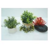 3ct artificial green & red plants in planters