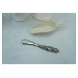 3ct White Ceramic Pedestal stands, Porcelain scoop, cheese knife