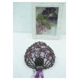 Purple Rose Shadow Box, Purple Glass Beaded Tea Light Candle Holder/Wall Sconce