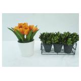 Artificial Tulips Arrangement & Artificial Green Plants Chicken Wire Basket Arrangement