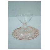 Vintage Anchor Hocking Mayfair Pink Depression Glass Plate and Clear Glass Berry Dish