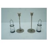 Mini Tea Light Lanterns, Aluminum Taper Candlesticks w/Nickel Finish (Made in India)