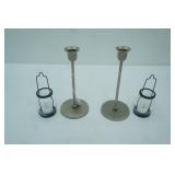 Mini Tea Light Lanterns, Aluminum Taper Candlesticks w/Nickel Finish (Made in India)