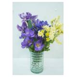 Aqua/Green Glass Cylinder Vase & Artificial Flower Arrangement