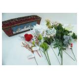 Artificial Christmas Flowers and Wicker Basket