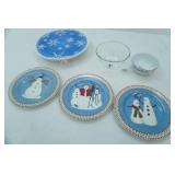 Ceramic Snowman Cake Plate, Snowman Plates and Holiday Themed Bowls