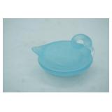 Vintage Frosted Blue Satin Glass Swan Nesting Dish 5" long by 3.5" tall