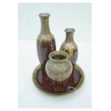 Modern Red Brown Drip Glaze Pottery Set