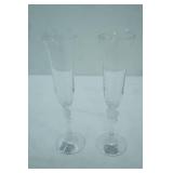 Set of 2 Gorham Crystal Amore Toasting Champagne Flutes. Lead Crystal. Double heart stem design
