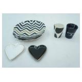 PAI set of 4 dessert plates, trinket dishes, black, white & 14K gold accents