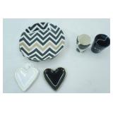 PAI set of 4 dessert plates, trinket dishes, black, white & 14K gold accents