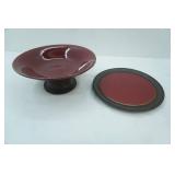 Partylite Stoneware Pedestal Serving Bowl and Plate (plate has a crack)
