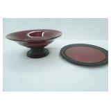 Partylite Stoneware Pedestal Serving Bowl and Plate (plate has a crack)
