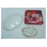 Mikasa Crystal Serving Platter, Angle Dish with Gold Trim, Vintage Clear Glass Anchor Hocking Snack Plate w/"Grape Cluster" Pattern