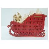 FAO Schwarz Red Wooden Christmas Sleigh Advent Calendar w/25 numbered drawers (battery operated LED lights)