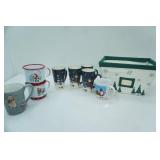 Set of 2 Enamel Christmas Mugs, Set of 4 Tall Cocoa Mugs, Christmas Tree Themed Organizer Basket