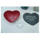 2 Piece Ceramic Christmas Tree Themed Candle Holder, Glass Block "Joy" w/LED light, Slate Heart,  Heart Bowl, Crystal Heart Votive Candle Holder