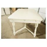 Vintage Wooden Dining Room Table. Painted Cream. Slip Leaf 48"x34"x30"