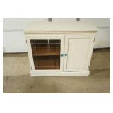 Painted Pressed Wood Cabinet on wheels w/glass door and solid wood removable top. 38"x20"x31"
