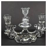 Crystal 4-Arm Candelabrum with Teardrop Prisms - Glass Candle Holder -missing 2 prism and holder