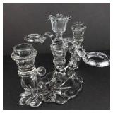 Crystal 4-Arm Candelabrum with Teardrop Prisms - Glass Candle Holder -missing 2 prism and holder