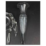 Crystal 4-Arm Candelabrum with Teardrop Prisms - Glass Candle Holder -missing 2 prism and holder