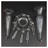 Crystal 4-Arm Candelabrum with Teardrop Prisms - Glass Candle Holder -missing 2 prism and holder