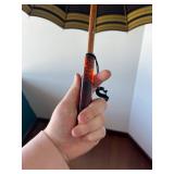 Navy Blue Umbrella with Yellow Stripe Edge - Wooden Handle