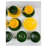 Homer Laughlin Colors Teacups & Saucers - Forest Green & Rhythm Yellow