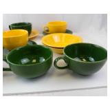 Homer Laughlin Colors Teacups & Saucers - Forest Green & Rhythm Yellow