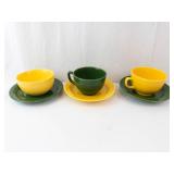 Homer Laughlin Colors Teacups & Saucers - Forest Green & Rhythm Yellow